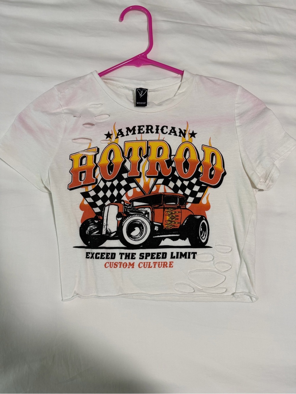 Windsor White Tee with Orange & Black Hotrod Graphic